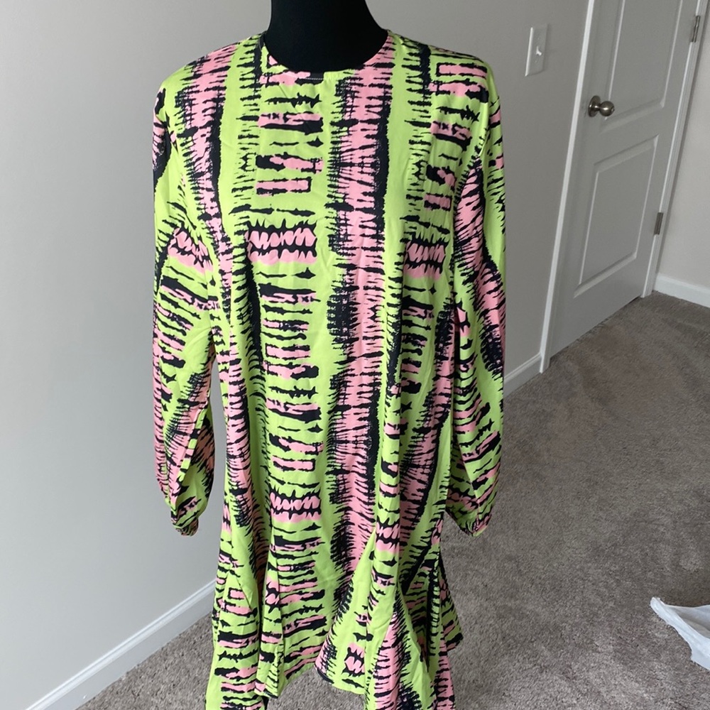 Green, black and soft pink knee high dress